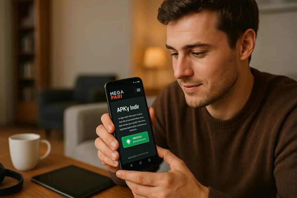 Megapari apk indirme ekranı Megapari apk telefon indiriliyor