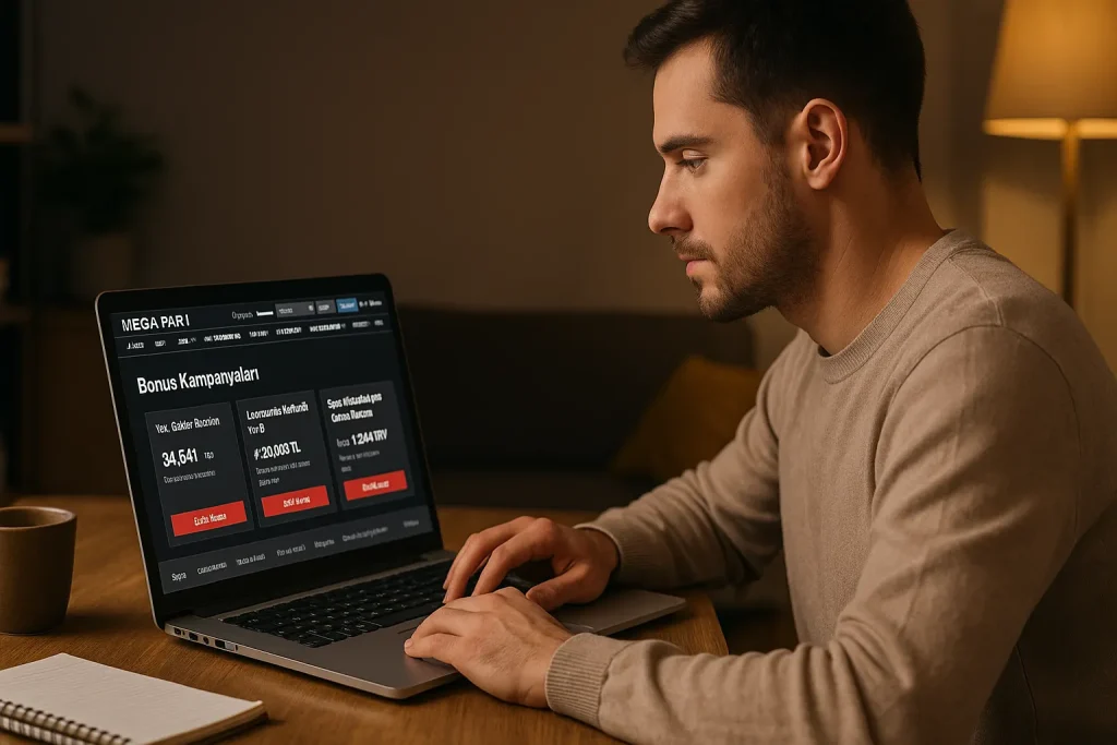 Megapari bonus sayfası laptopta